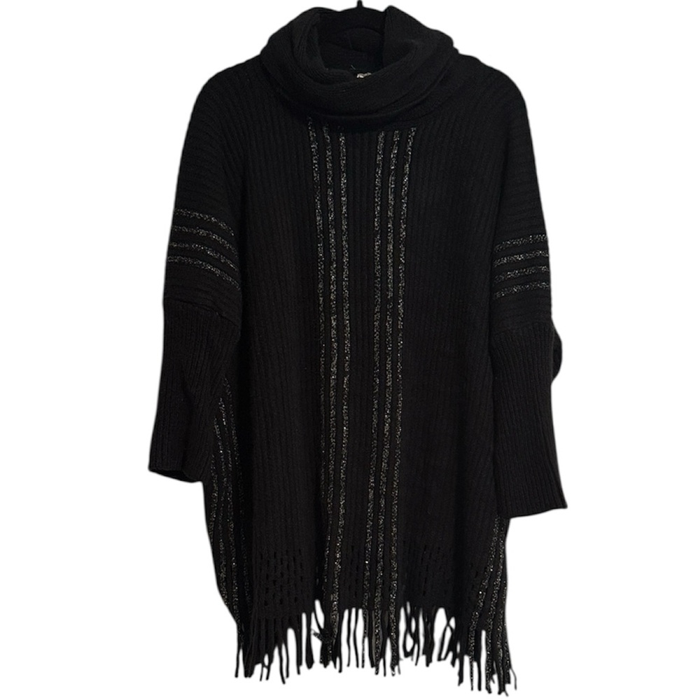 ☀️ Pinklicious Black and Silver Fringe Turtleneck Sweater